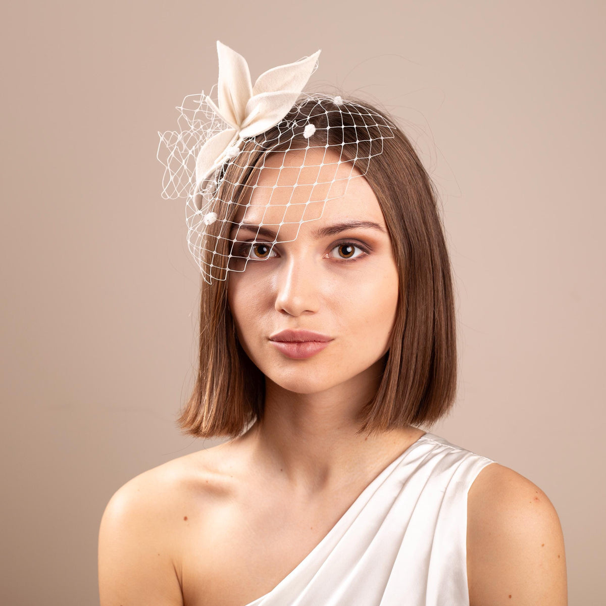 Ivory Birdcage Veil Bridal Headpiece, Minimalist Wedding Hair Accessory, City Hall Bride Headband, Short Veil Modern Bride