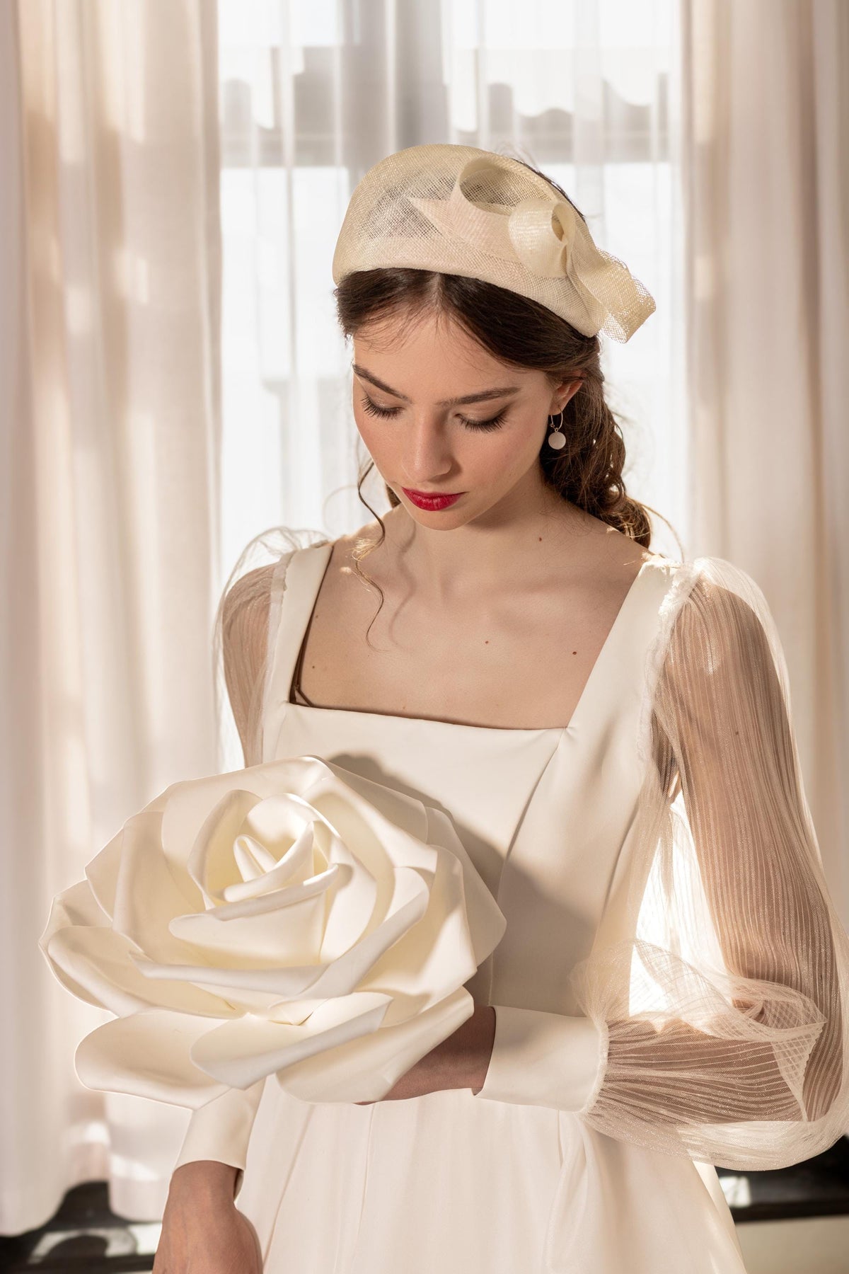 Bridal Half Moon Headband with Sculpted Bow – Wedding Headpiece, Couture Millinery Fascinator
