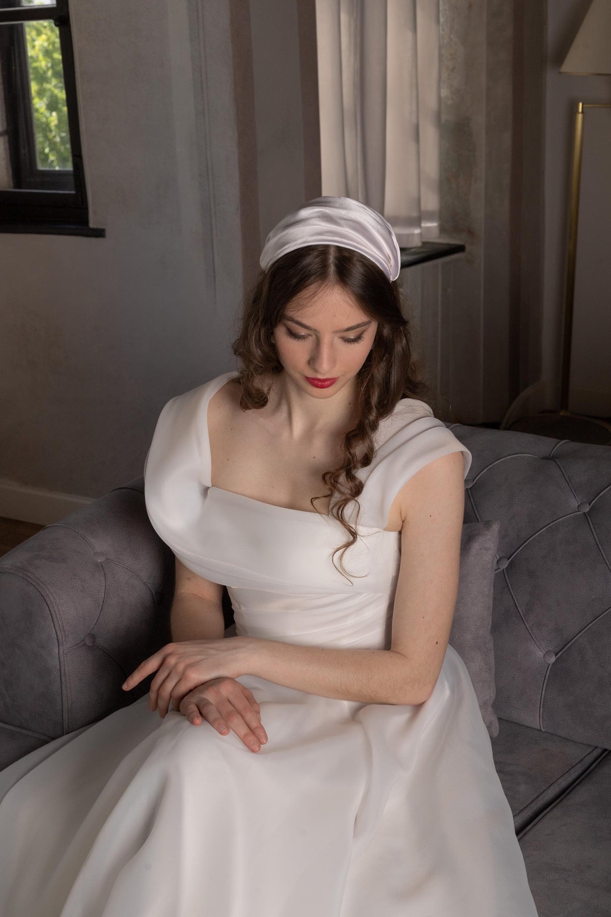 Silk Satin Wide Headband with Veil | 2-in-1 Bridal Headpiece | Removable Veil | Handmade Millinery Cap Hat