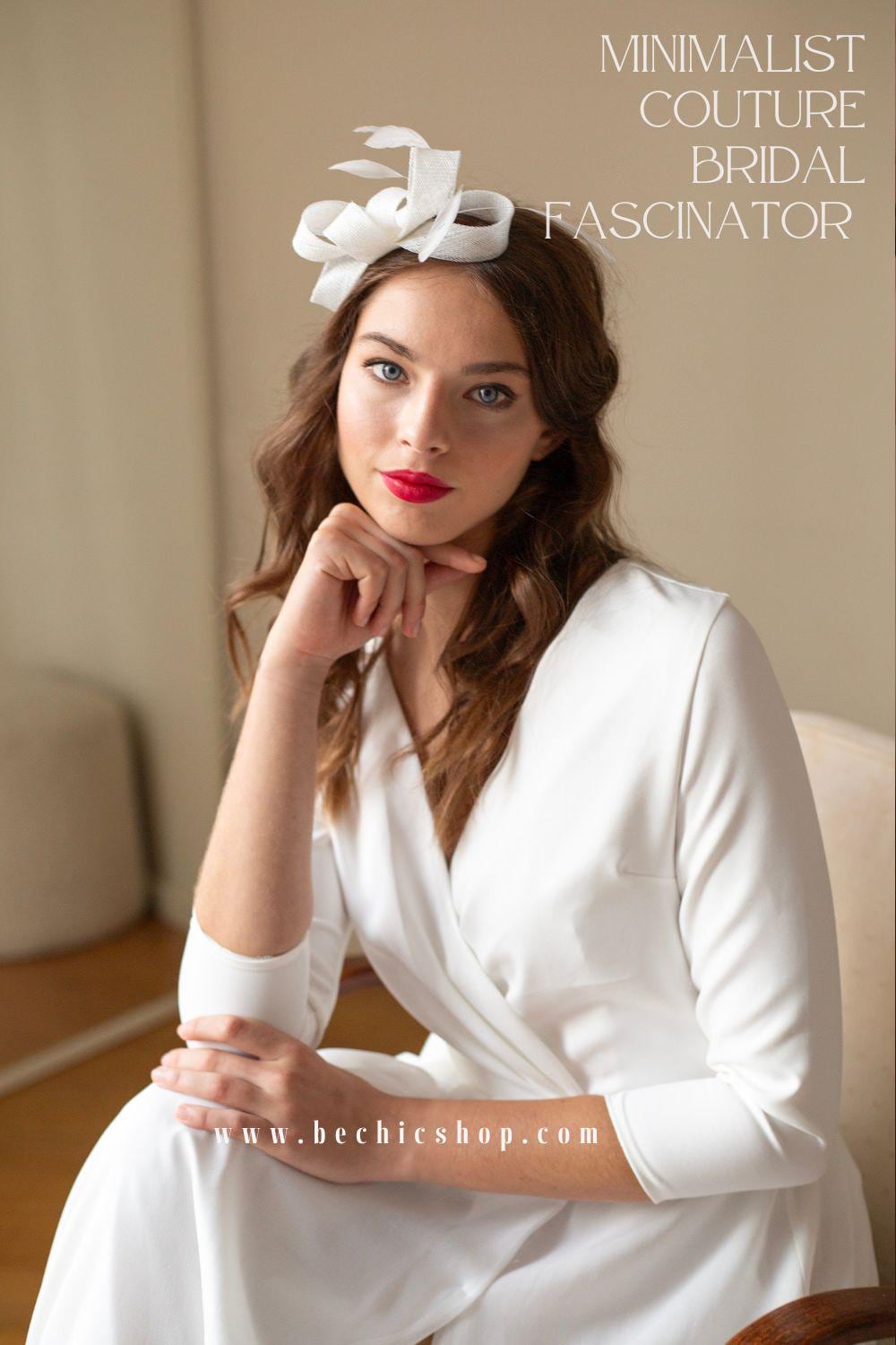 Modern Bridal Feather Fascinator Headpiece | Handmade Sinamay Wedding Hat Clip | Elegant Bride, Wedding Guest & Bridesmaid Hair Accessory