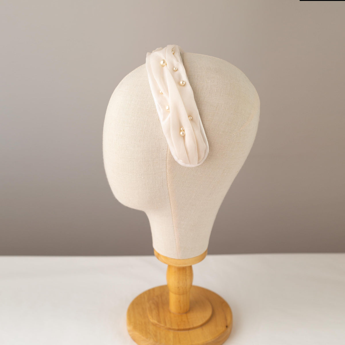 Old Money Bridal Headband – Ruched Silk Couture Wedding Headpiece Swarovski Pearls, Ivory Old Hollywood Millinery Accessories, Luxury Bride