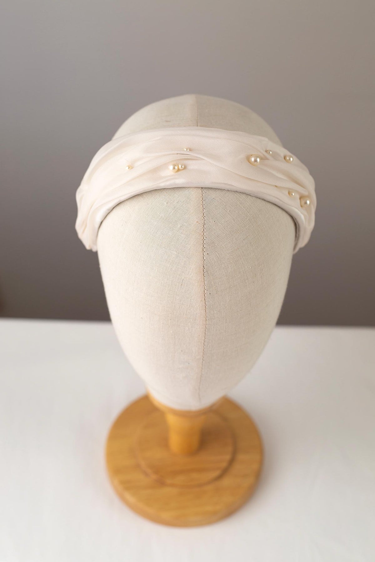 Old Money Bridal Headband – Ruched Silk Couture Wedding Headpiece Swarovski Pearls, Ivory Old Hollywood Millinery Accessories, Luxury Bride