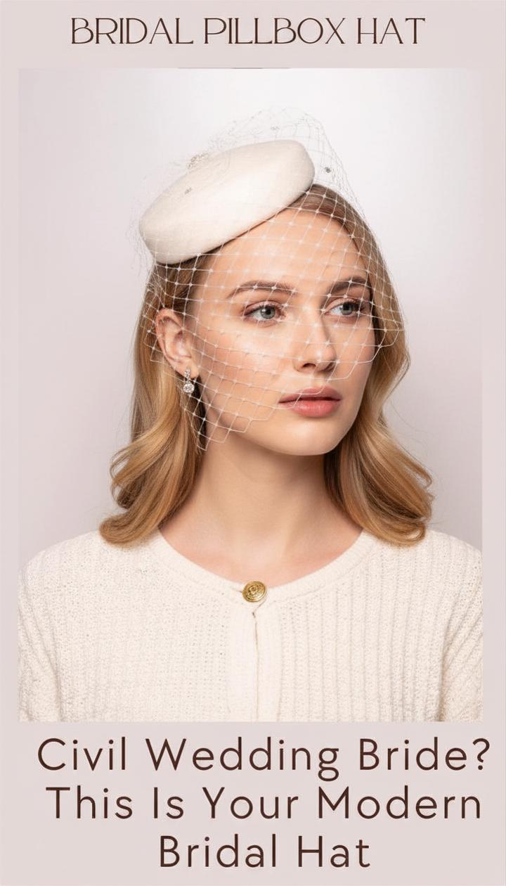 Classic Pillbox Hat for City Hall Wedding, Small Hat with Rhinestone Birdcage Veil, Winter Wedding Headpiece