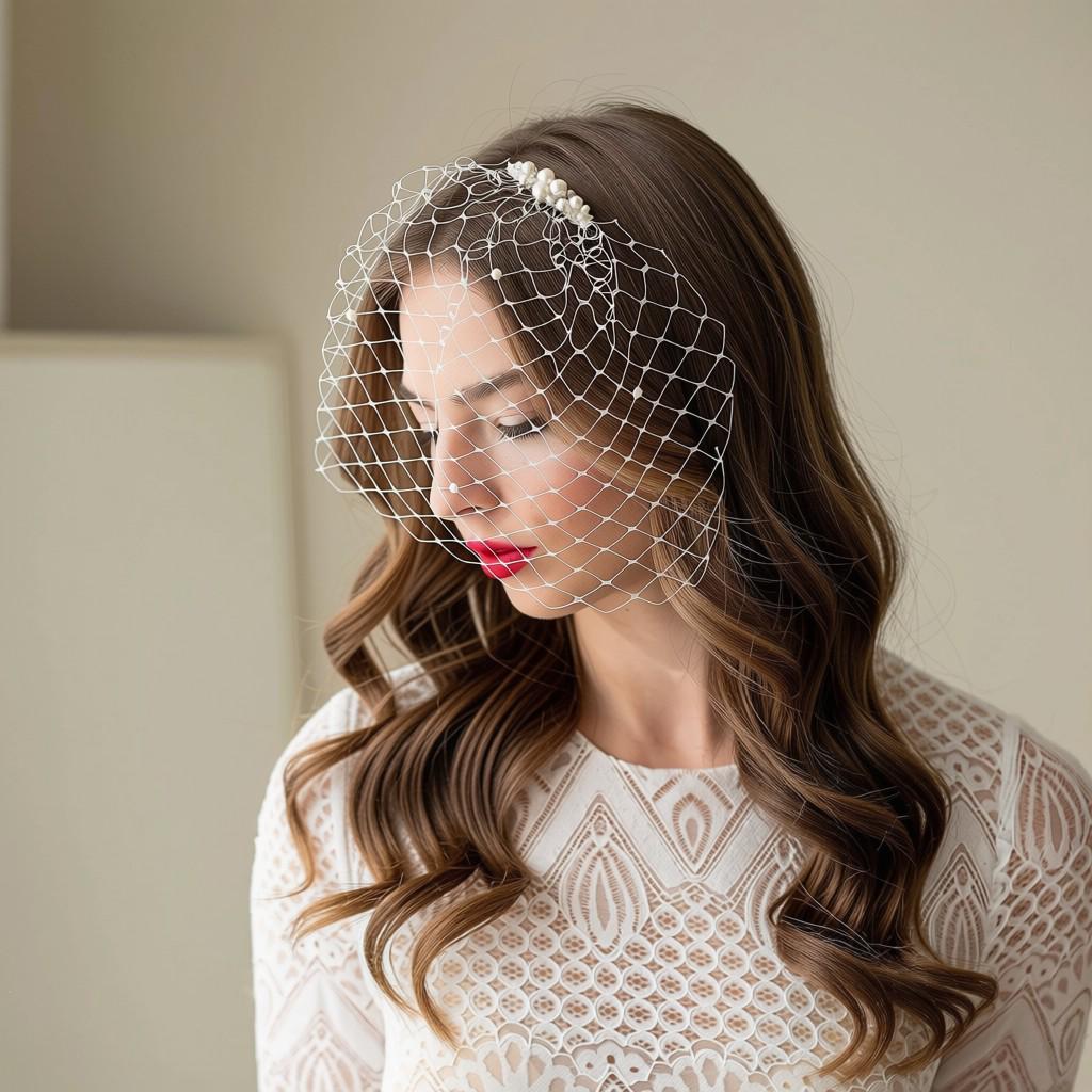 Pearl Birdcage Veil, Swarovski Pearl Bridal Veil, Short Wedding Veil, Bridal Fascinator, Vintage Inspired Wedding Headpiece, Mini Veil