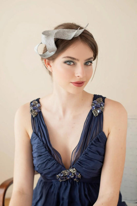Silver Fascinator Headband – Wedding Guest Headpiece, Bridesmaid Fascinator, Formal Occasion Headband