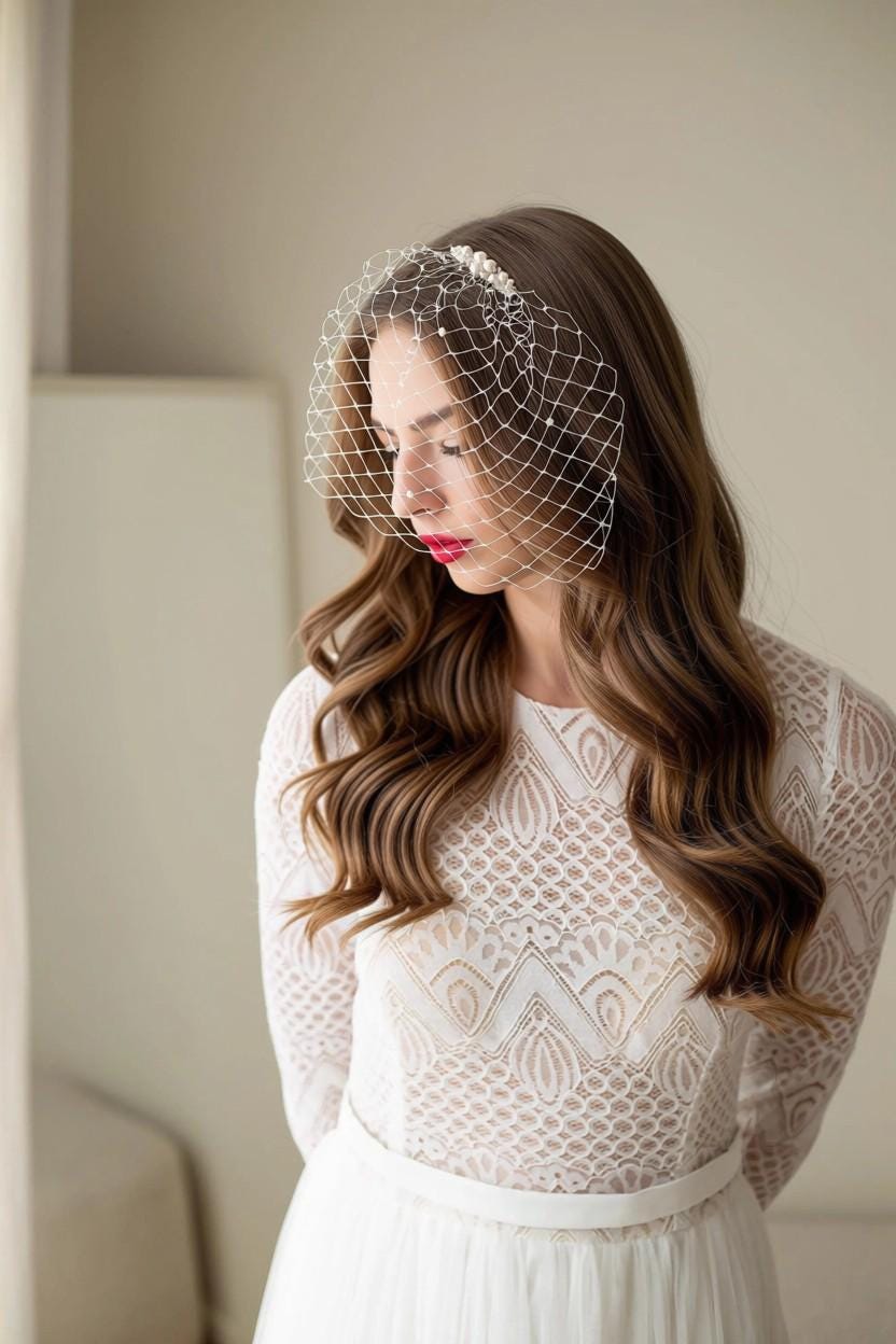 Pearl Birdcage Veil, Swarovski Pearl Bridal Veil, Short Wedding Veil, Bridal Fascinator, Vintage Inspired Wedding Headpiece, Mini Veil