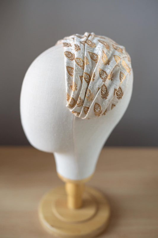 Gold Banarasi Half Hat – Vintage Inspired Headpiece, Wide Headband, Old Hollywood Style Statement Hat