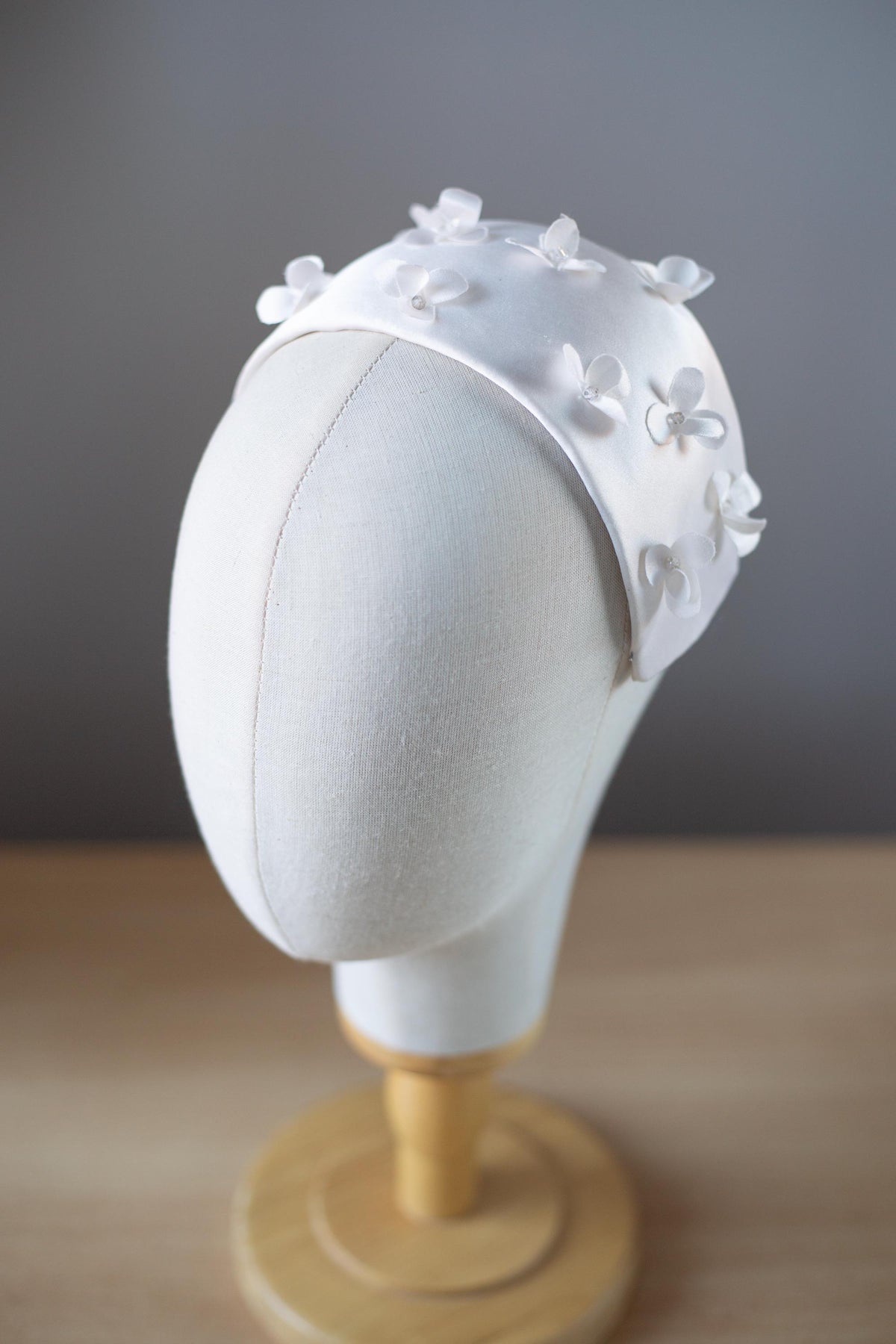 Silk Satin Wedding Half Hat | Vintage Bridal Headpiece with Crystals | Elegant Bridal Hat | Couture Wedding Headpiece | Minimalist Bride Hat