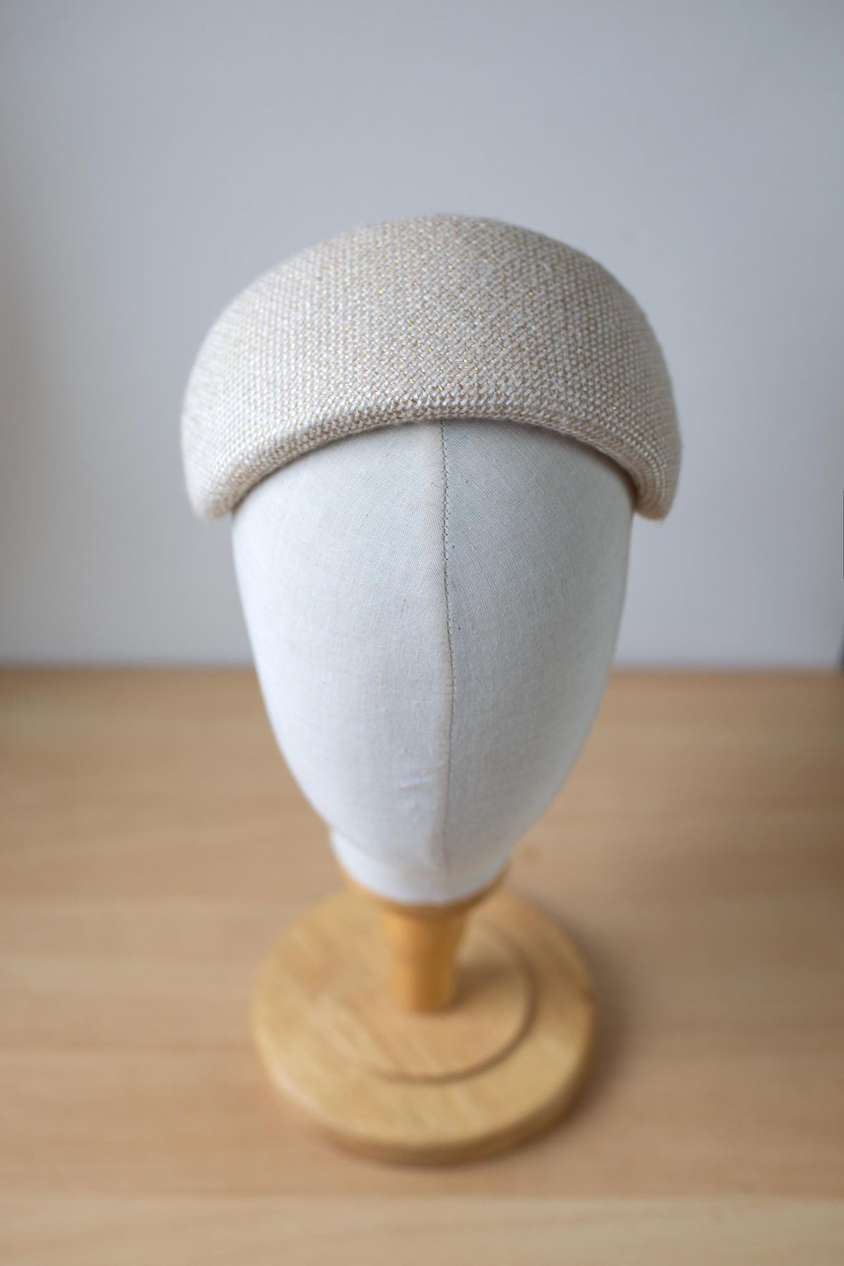 Beige Gold Tweed Halo Headband with Gold Birdcage Veil, Wedding Headpiece, Wool Bridal Fascinator, City Hall Bride, Gold Wedding Hat