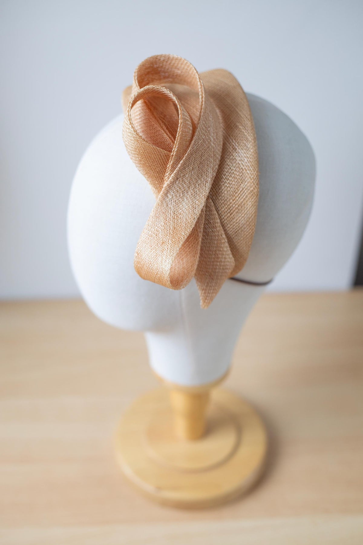 Beige Moon Headband with Sculpted Bow – Wedding Headpiece, Couture Millinery Fascinator