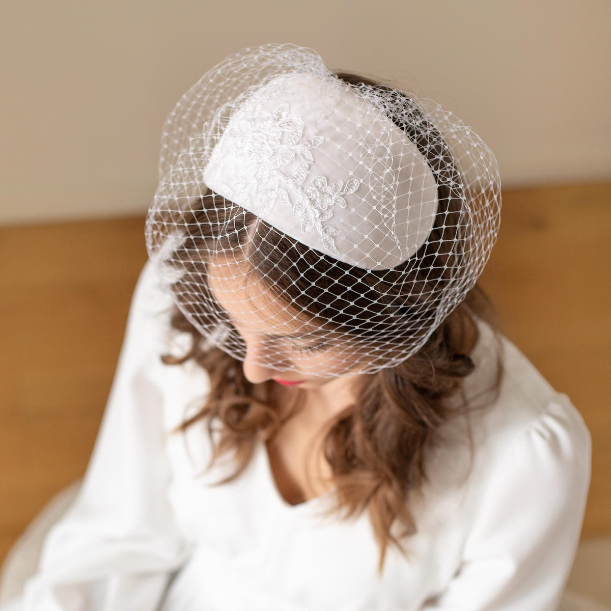 Old Hollywood Bridal Cap | Beaded Lace & Silk Velvet Headpiece Inspired by 1950s Glamour