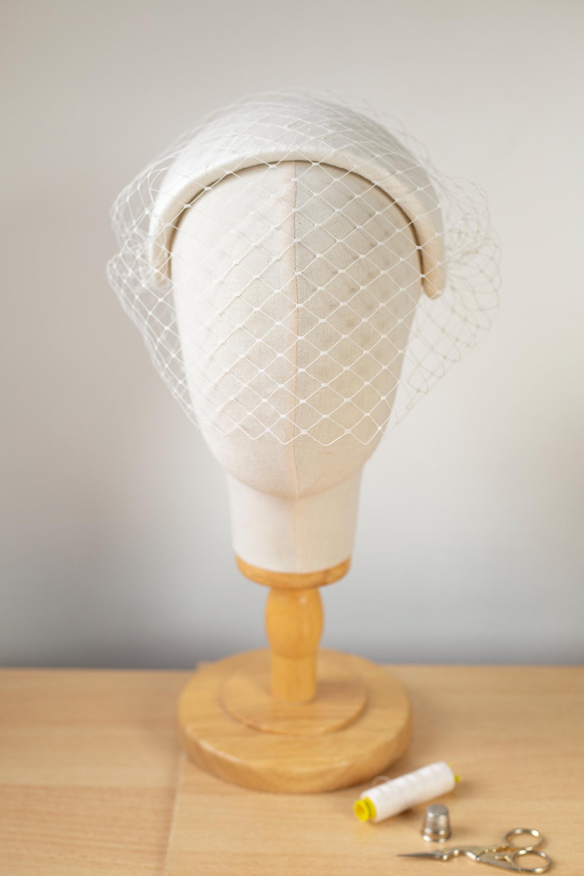 Grace Kelly Bridal Half Hat, Silk Dupion Headband with Removable Birdcage Veil, Vintage Inspired Civil Ceremony Veil, Couture Headpiece