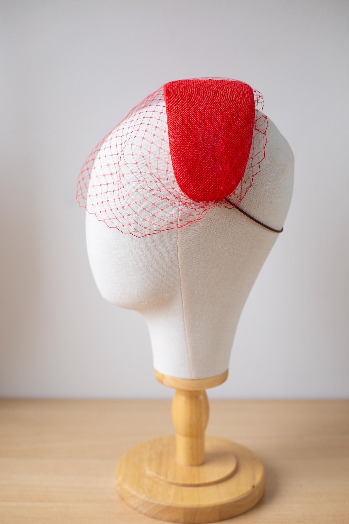 Poppy Red Halo Headband with Birdcage Veil, Couture Millinery Statement Hat for Wedding Guest, Mother of the Bride Red Cocktail Headpiece