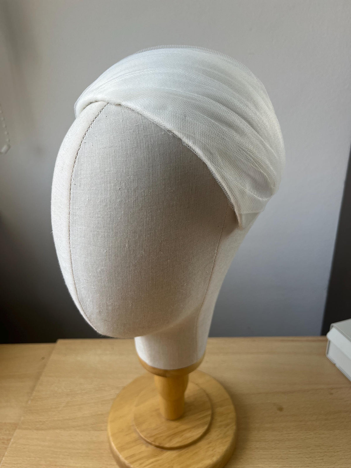Vintage Inspired Bridal Half Hat in Ivory Tulle, Wedding Cap with Birdcage Veil, Grace Kelly Inspired Bridal Headpiece, Couture Millinery