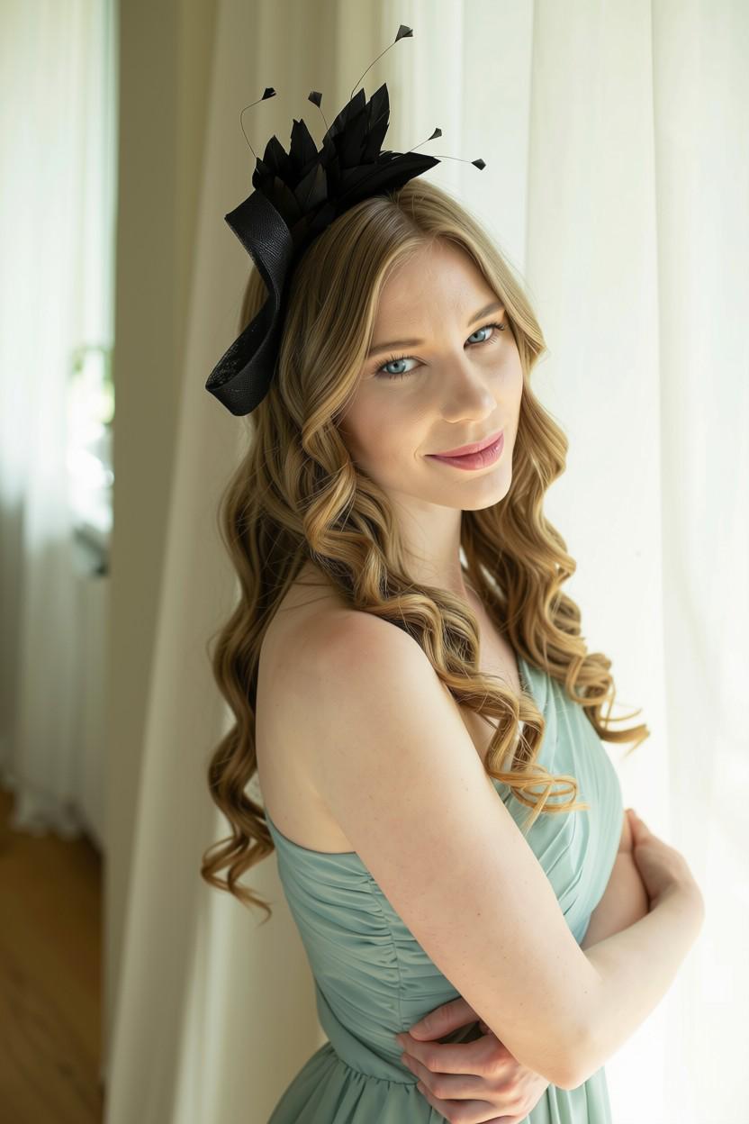 Black Feather Fascinator – Modern Wedding Headpiece for Guests or Mothers of the Bride