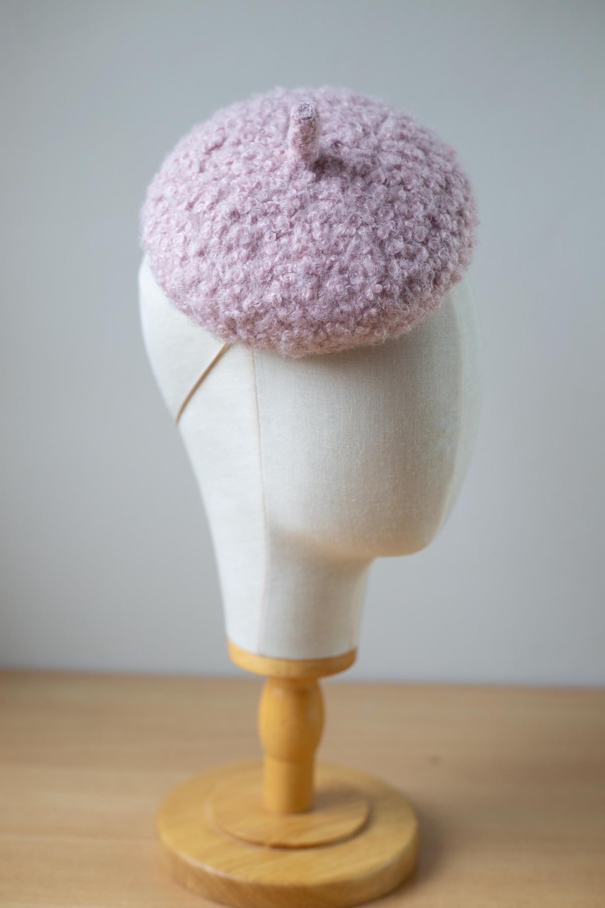 Pastel Lilac Button Hat, Boiled Wool Beret Fascinator, Autumn Winter Couture Millinery Headpiece, Small Formal Cocktail Hat for Women