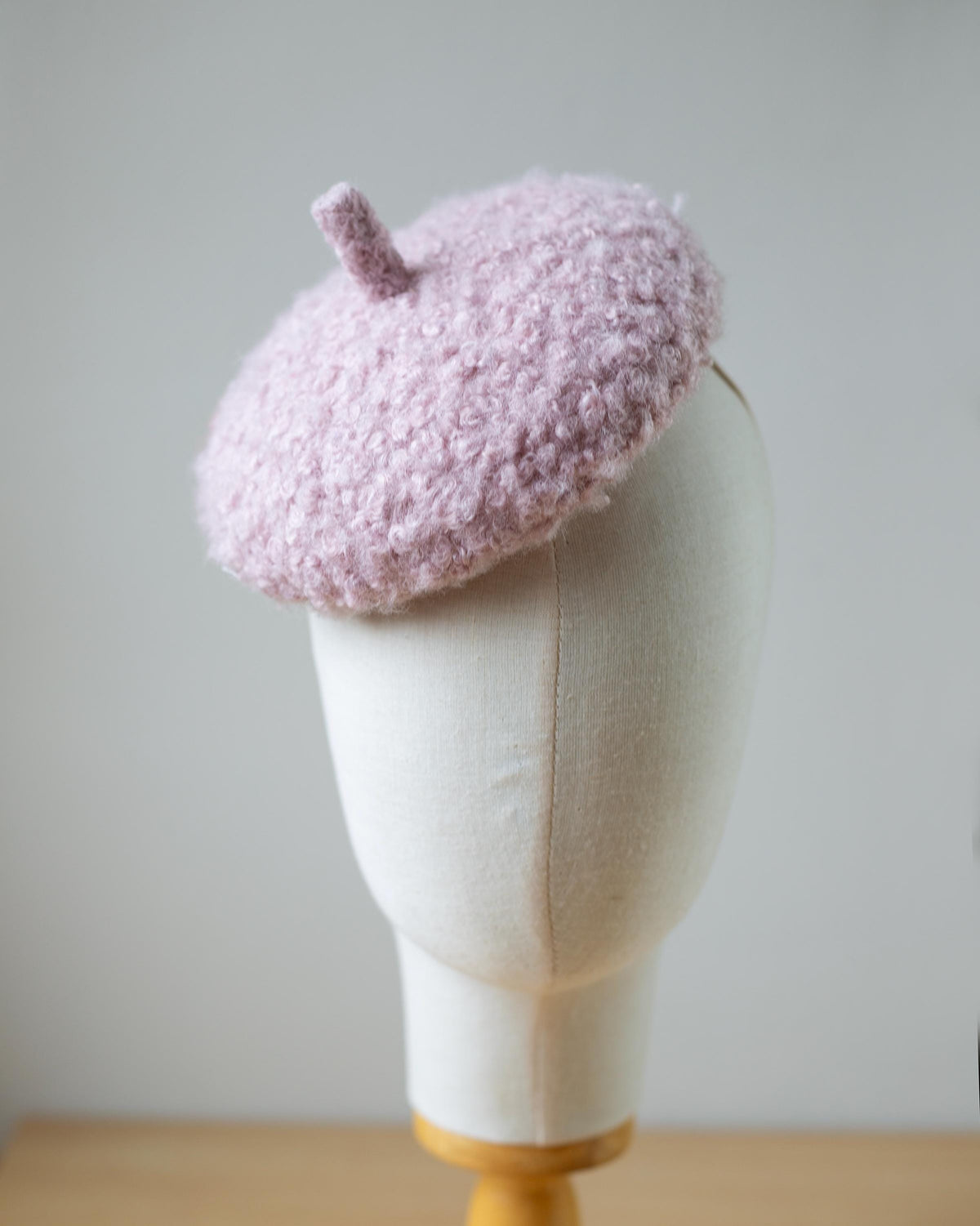 Pastel Lilac Button Hat, Boiled Wool Beret Fascinator, Autumn Winter Couture Millinery Headpiece, Small Formal Cocktail Hat for Women