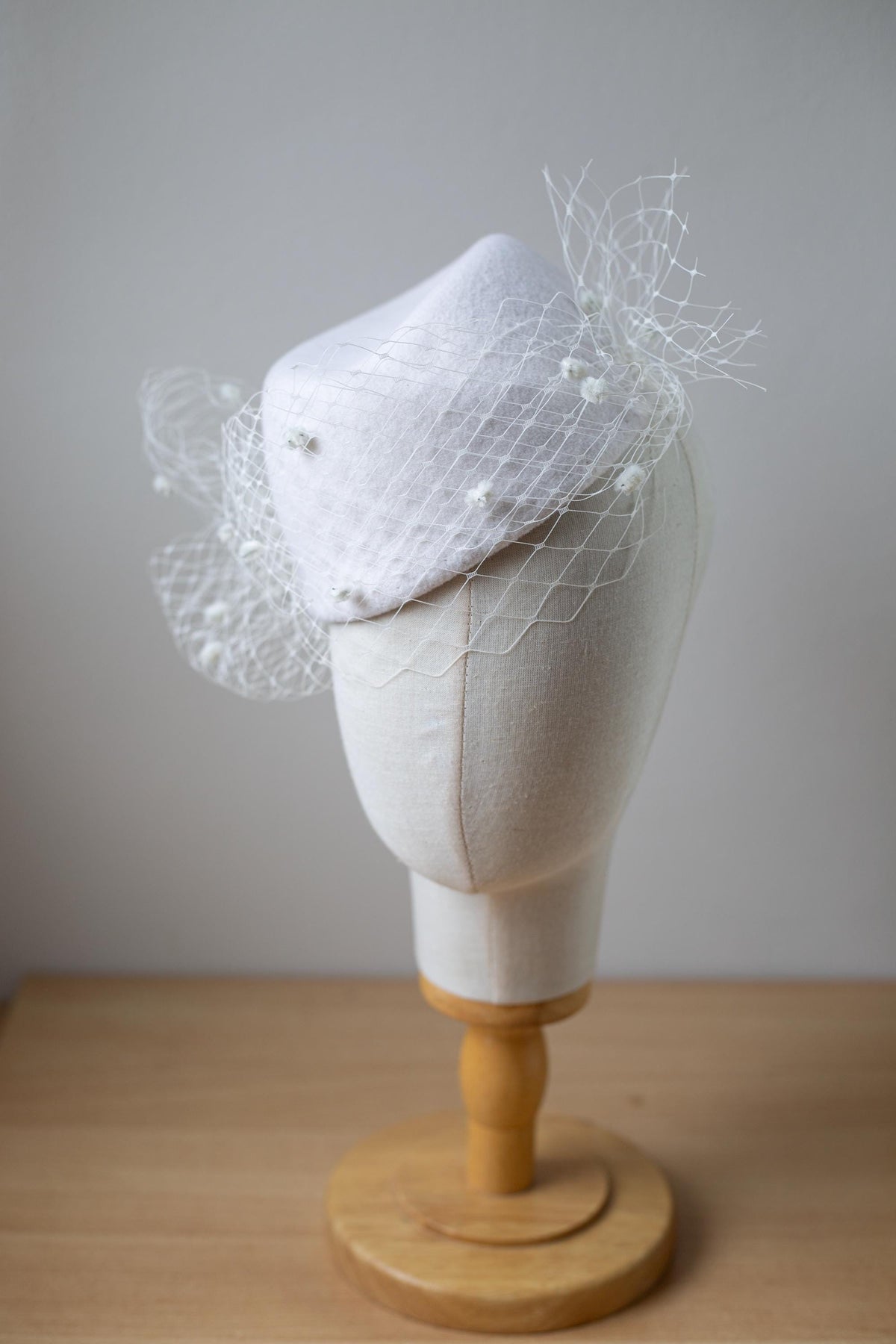 Bridal Pillbox Hat with Veiling and Chenille Dots, Fashion Pillbox, Civil Ceremony Hat, City Hall or Courthouse Wedding Hat