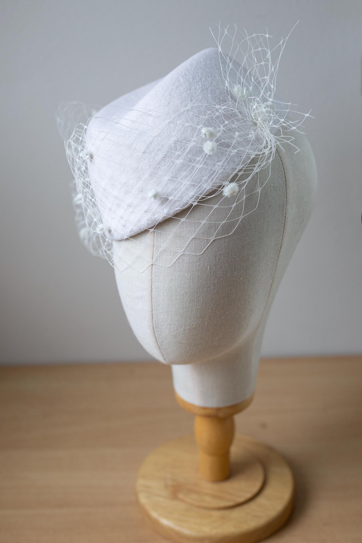 Bridal Pillbox Hat with Veiling and Chenille Dots, Fashion Pillbox, Civil Ceremony Hat, City Hall or Courthouse Wedding Hat