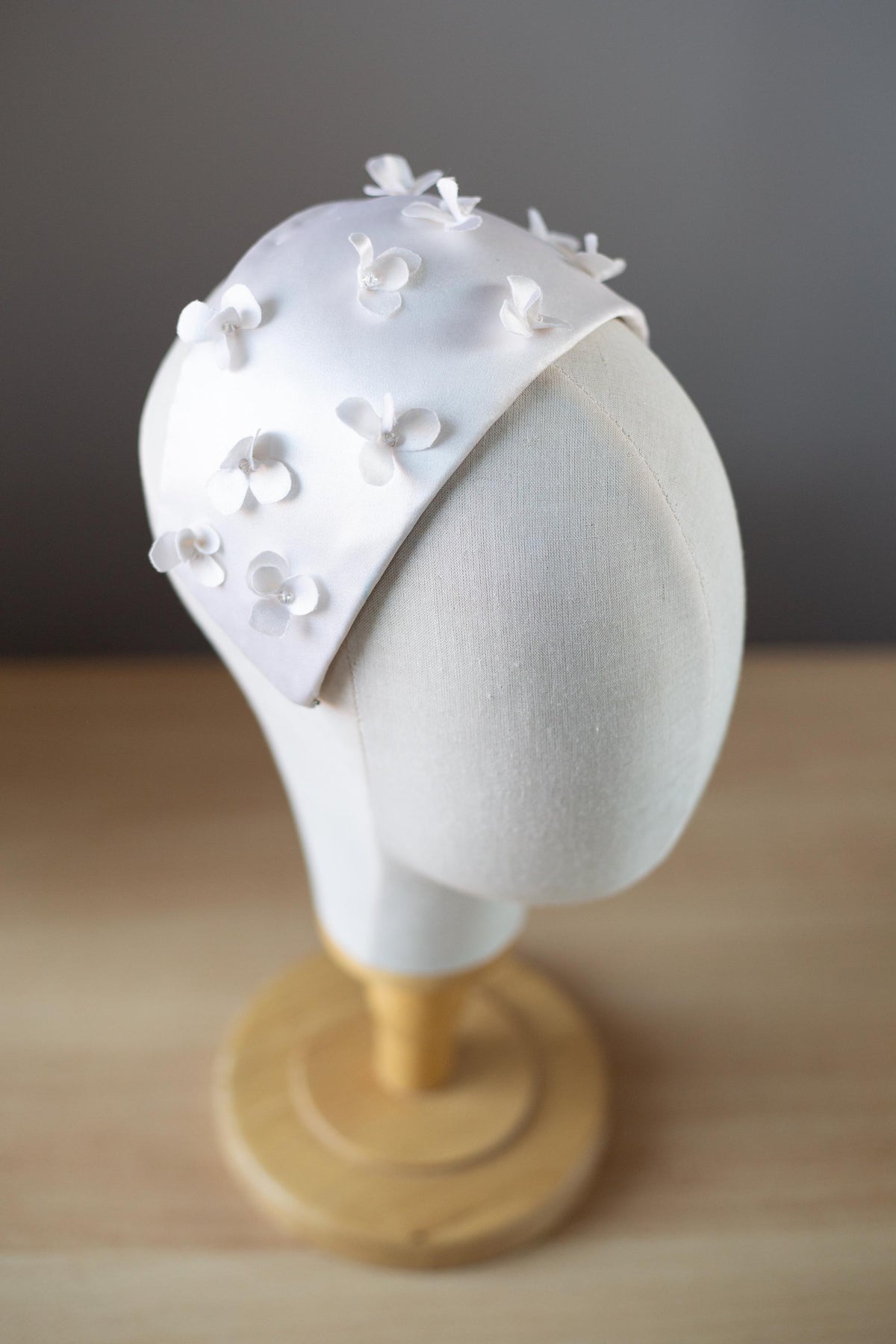 Silk Satin Wedding Half Hat | Vintage Bridal Headpiece with Crystals | Elegant Bridal Hat | Couture Wedding Headpiece | Minimalist Bride Hat