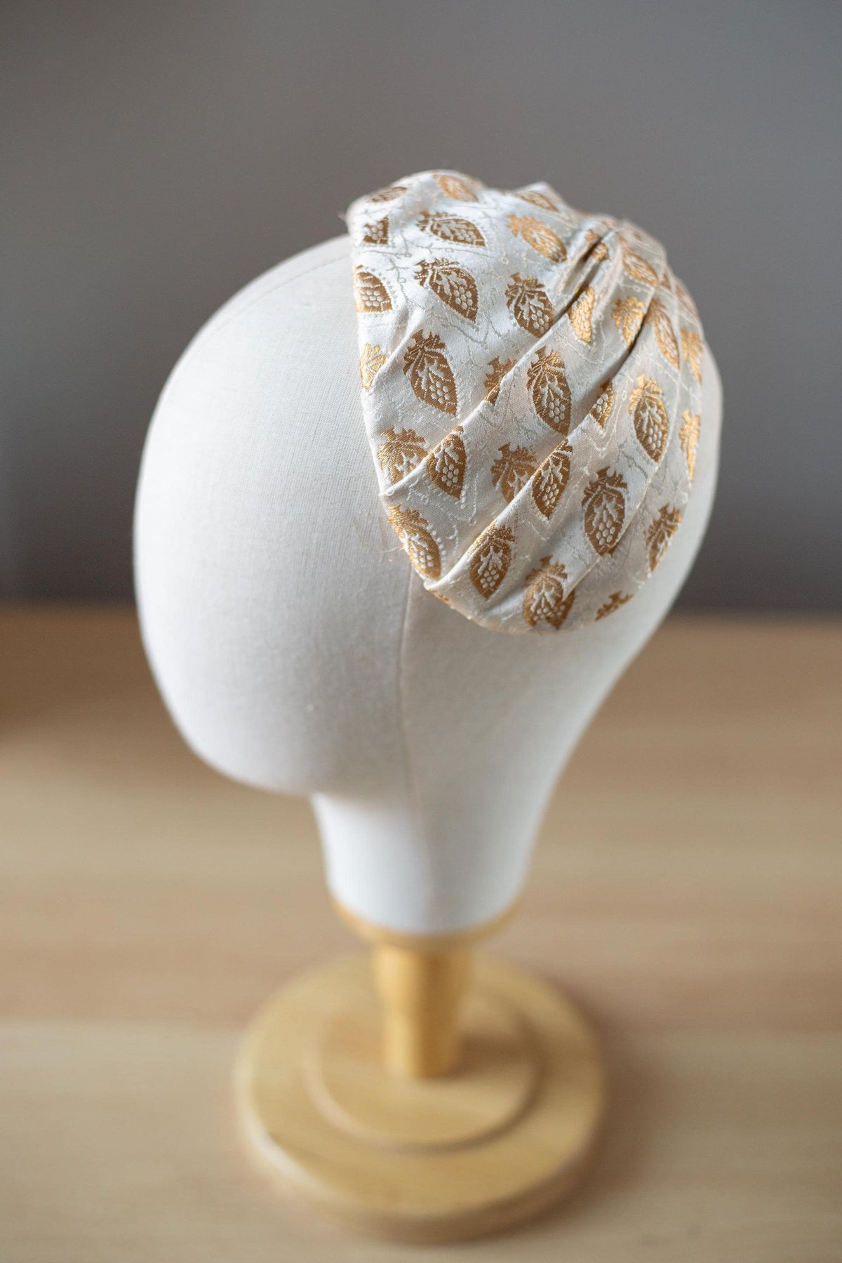 Gold Banarasi Half Hat – Vintage Inspired Headpiece, Wide Headband, Old Hollywood Style Statement Hat