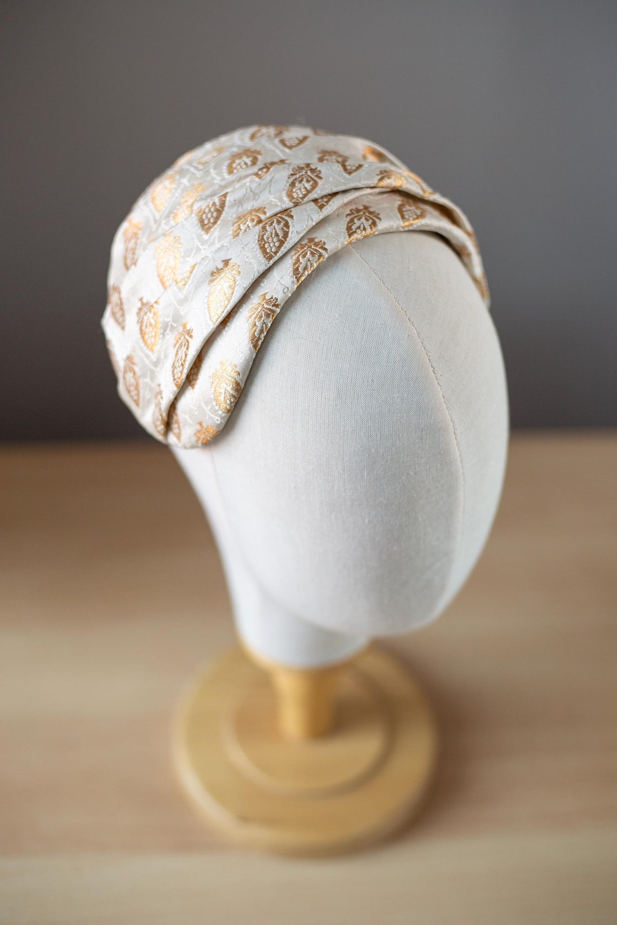Gold Banarasi Half Hat – Vintage Inspired Headpiece, Wide Headband, Old Hollywood Style Statement Hat