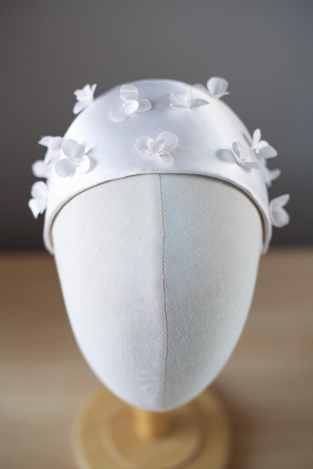 Silk Satin Wedding Half Hat | Vintage Bridal Headpiece with Crystals | Elegant Bridal Hat | Couture Wedding Headpiece | Minimalist Bride Hat