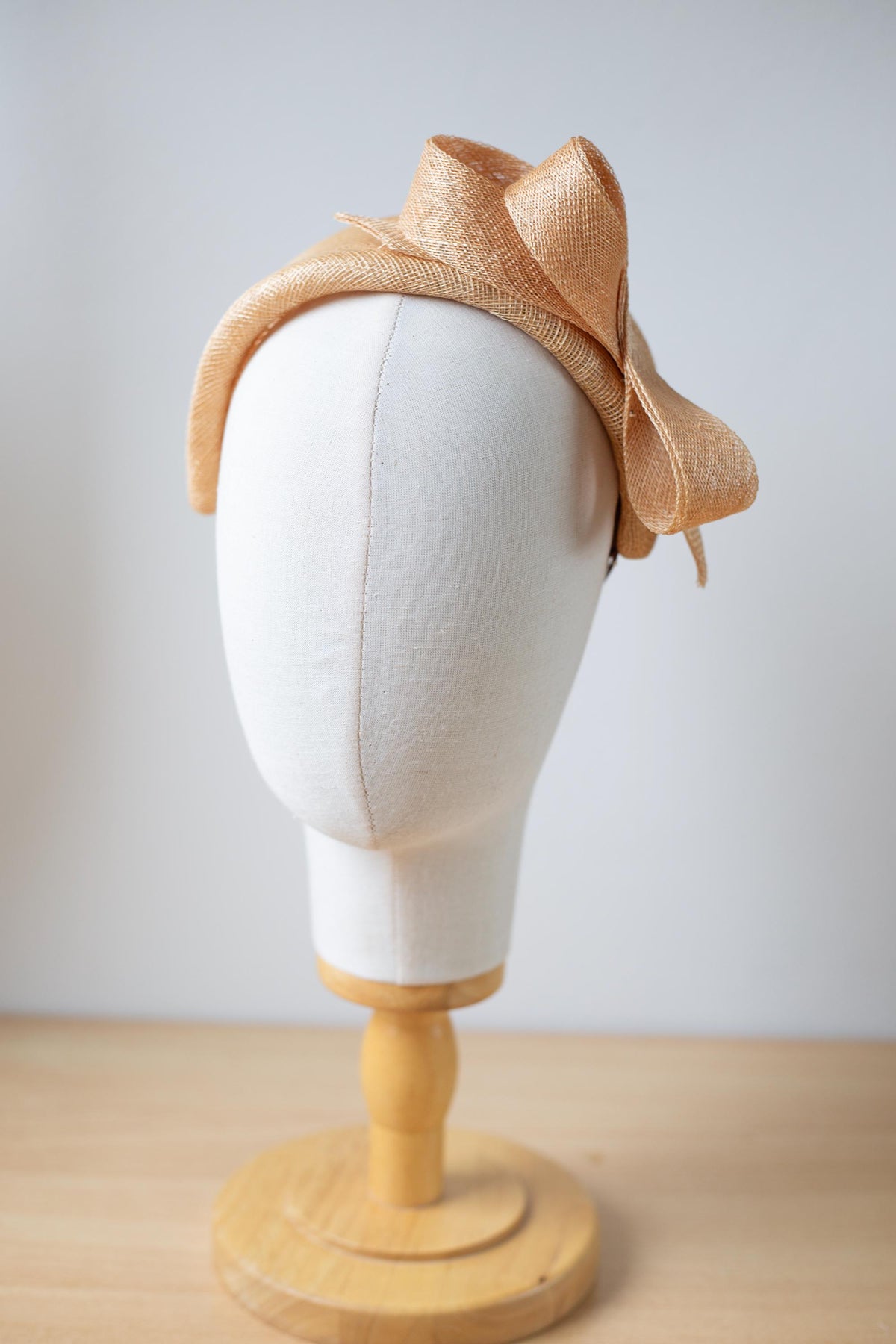 Beige Moon Headband with Sculpted Bow – Wedding Headpiece, Couture Millinery Fascinator