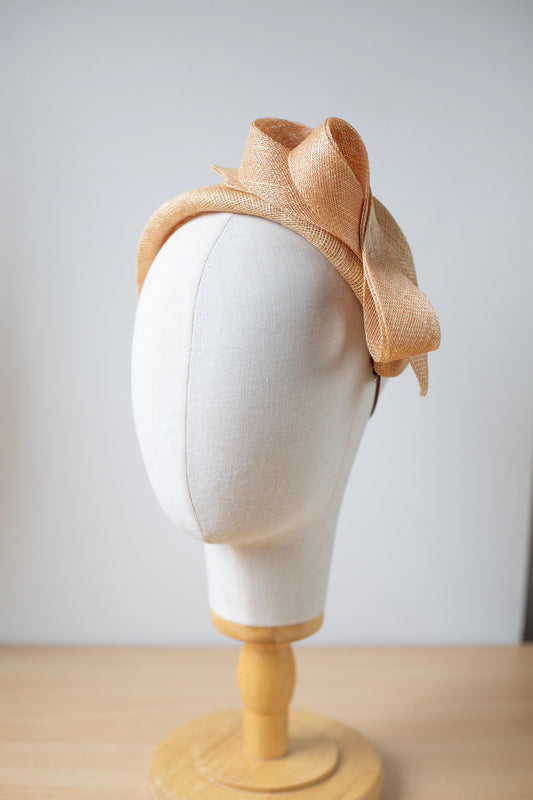 Beige Moon Headband with Sculpted Bow – Wedding Headpiece, Couture Millinery Fascinator