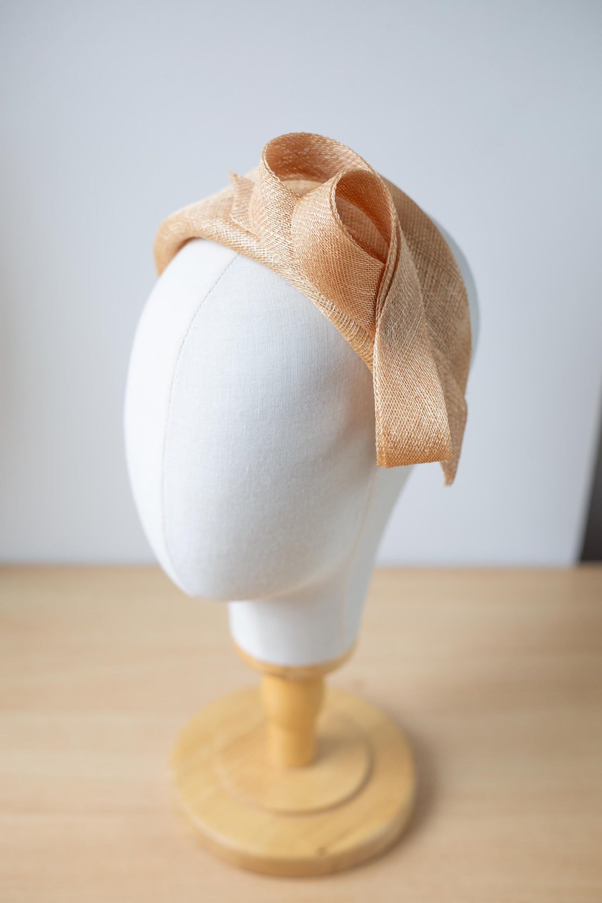 Beige Moon Headband with Sculpted Bow – Wedding Headpiece, Couture Millinery Fascinator