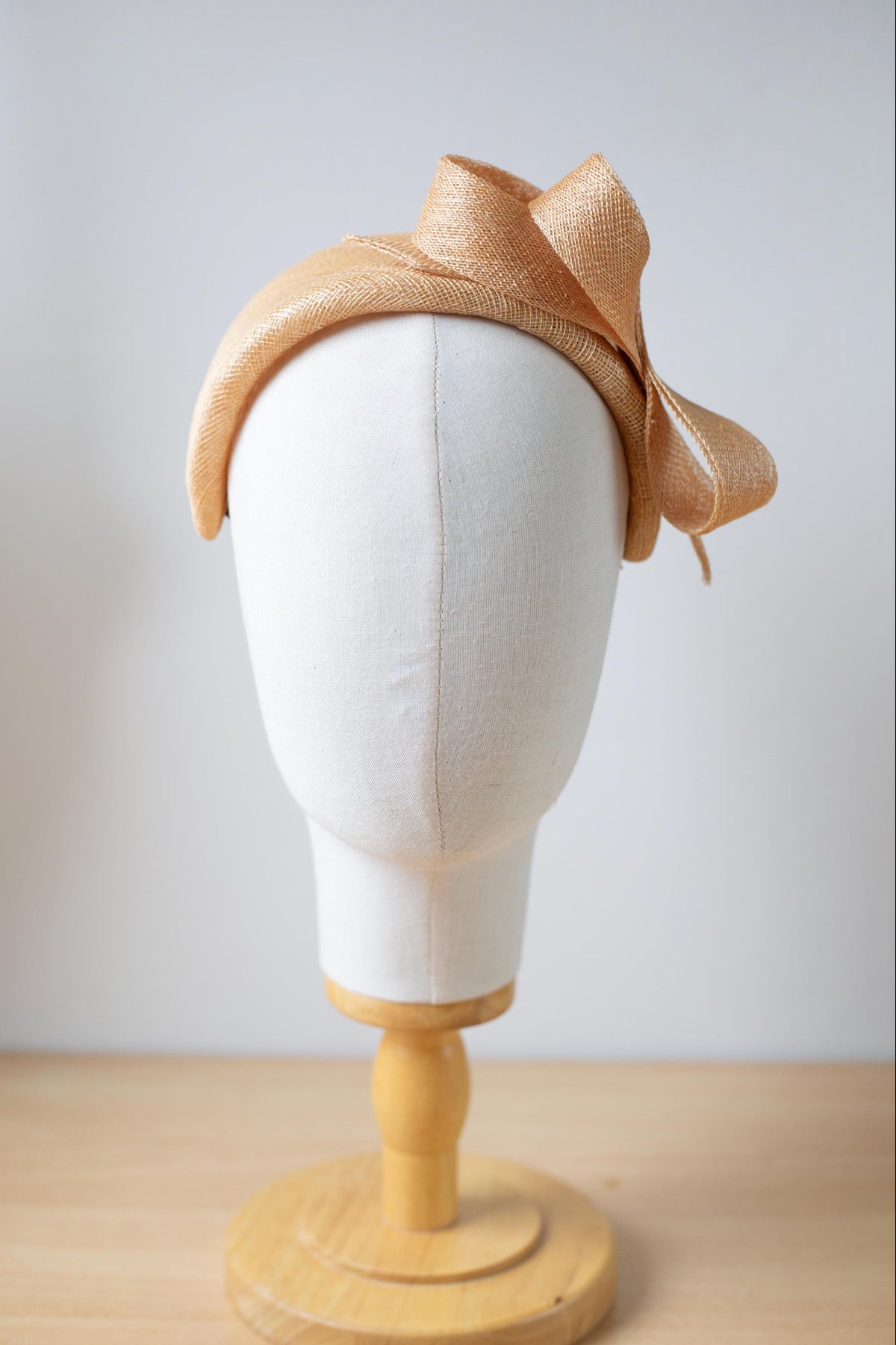 Beige Moon Headband with Sculpted Bow – Wedding Headpiece, Couture Millinery Fascinator