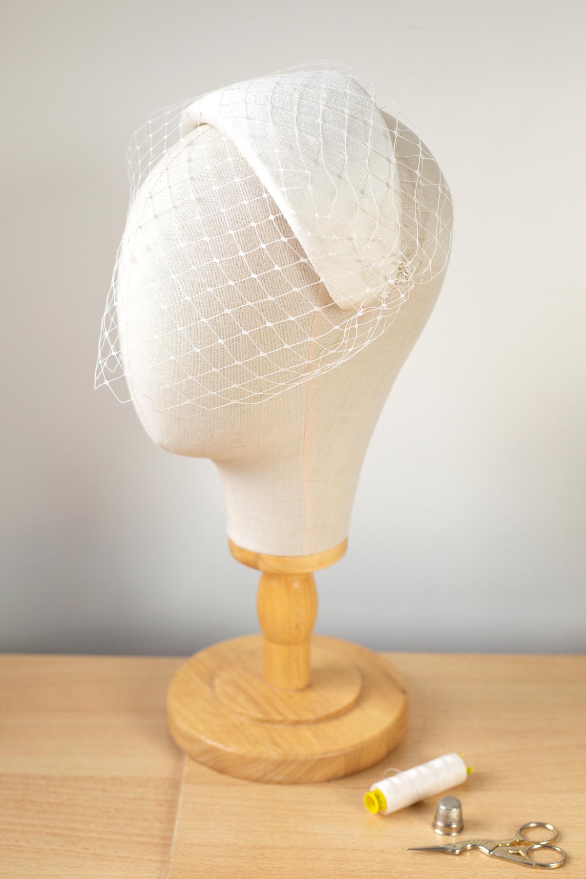 Grace Kelly Bridal Half Hat, Silk Dupion Headband with Removable Birdcage Veil, Vintage Inspired Civil Ceremony Veil, Couture Headpiece