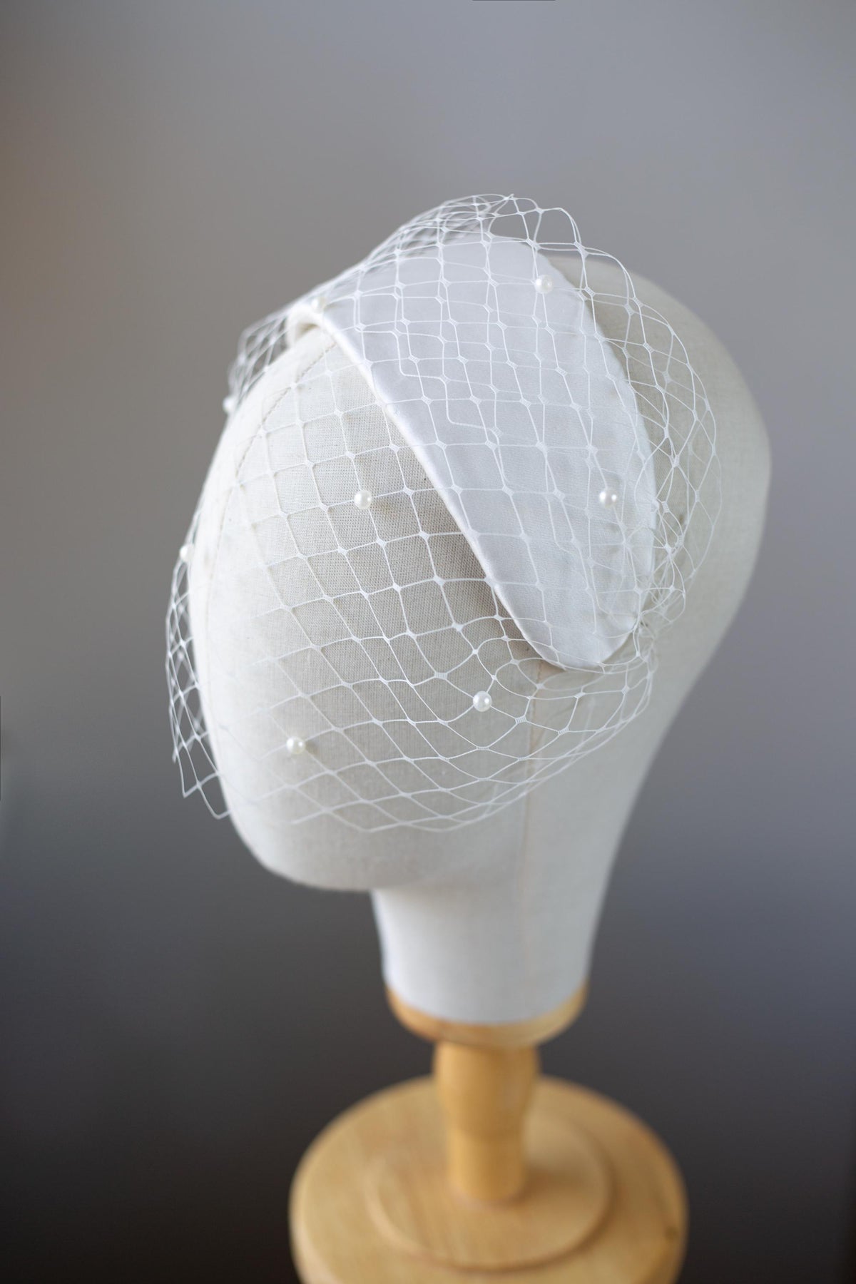 Bridal Headpiece in white Silk Satin with Birdcage, Wedding Satin Petals Headband and Veil, Formal Event veiled Fascinator