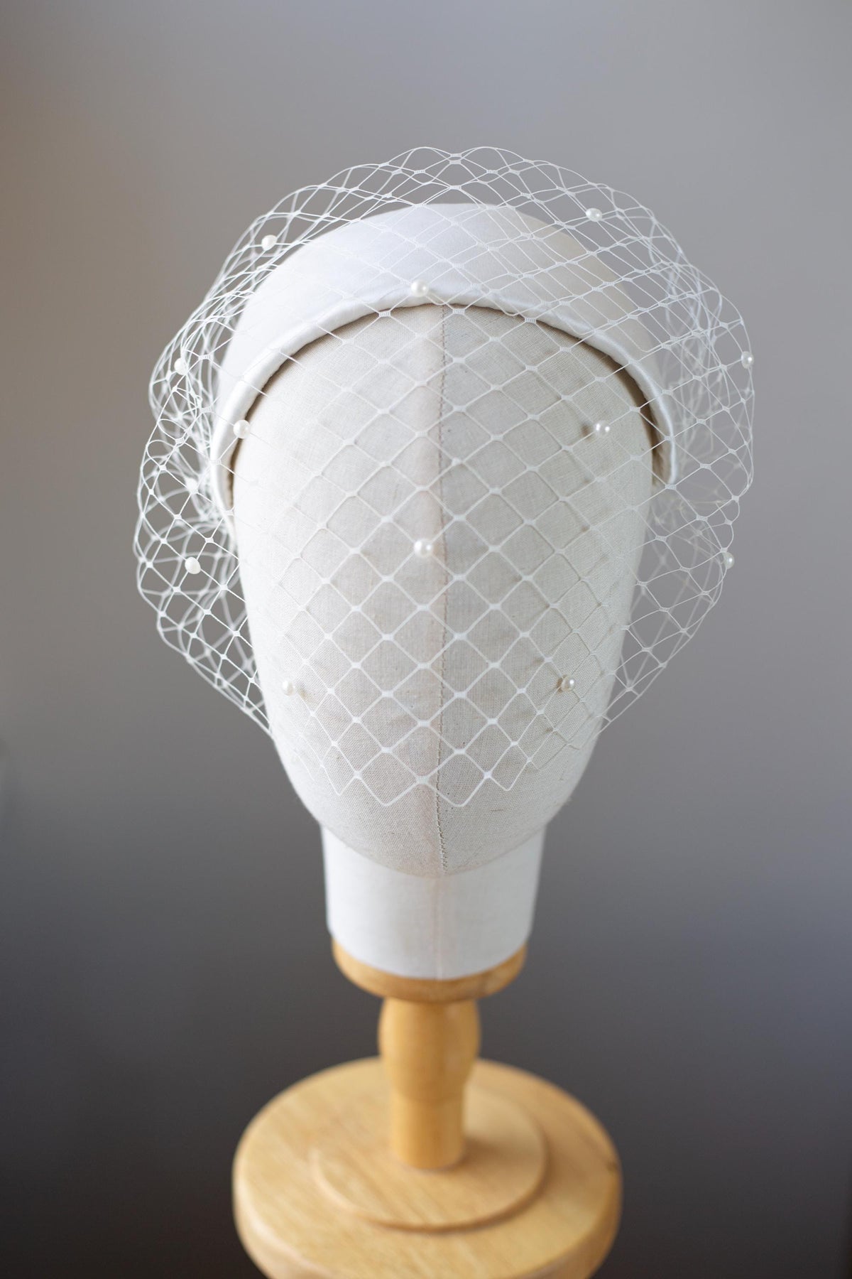 Bridal Headpiece in white Silk Satin with Birdcage, Wedding Satin Petals Headband and Veil, Formal Event veiled Fascinator