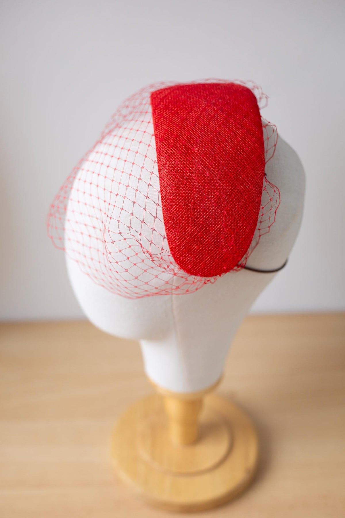 Poppy Red Halo Headband with Birdcage Veil, Couture Millinery Statement Hat for Wedding Guest, Mother of the Bride Red Cocktail Headpiece