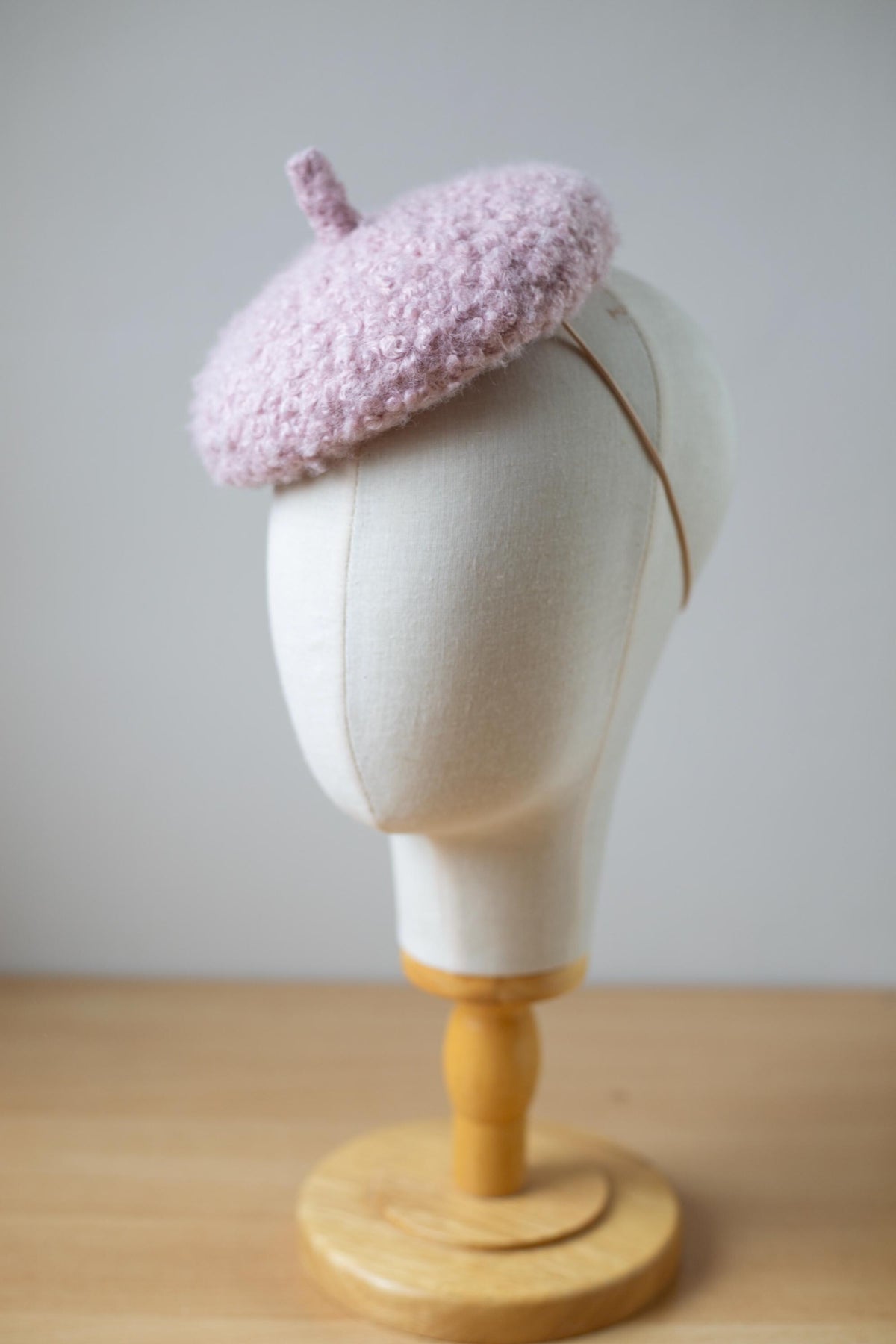 Pastel Lilac Button Hat, Boiled Wool Beret Fascinator, Autumn Winter Couture Millinery Headpiece, Small Formal Cocktail Hat for Women