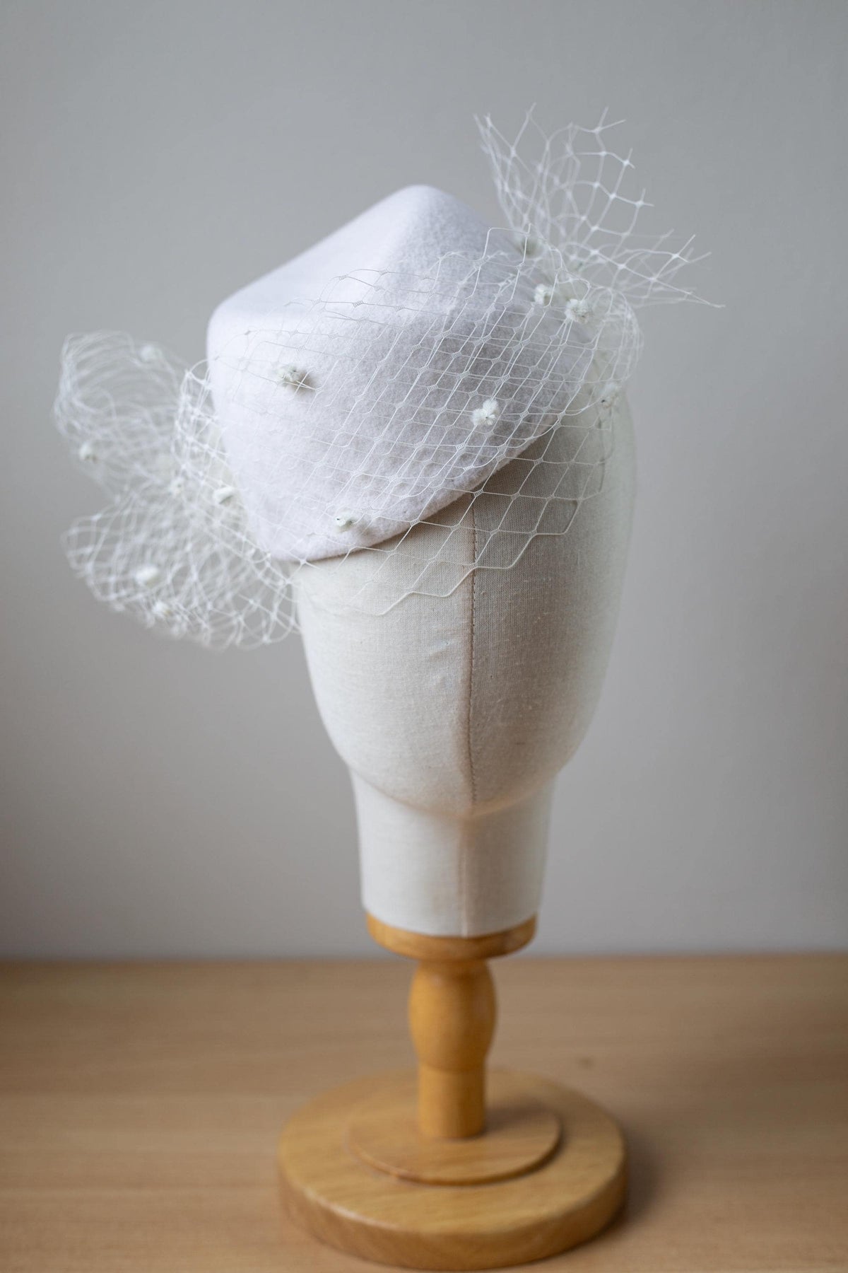 Bridal Pillbox Hat with Veiling and Chenille Dots, Fashion Pillbox, Civil Ceremony Hat, City Hall or Courthouse Wedding Hat