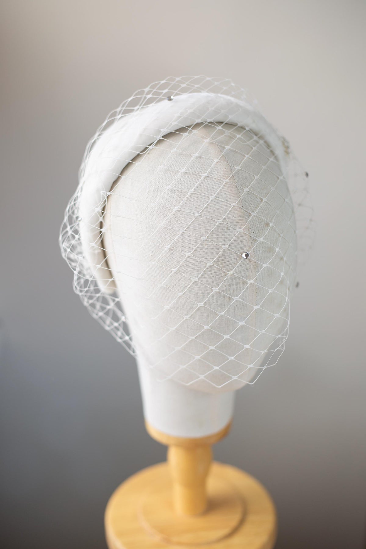 Winter Bridal Headband in Silk Velvet, Ivory Birdcage Veil with Scattered Rhinestones, Snowfall Rhinestone Brooch, Winter Wedding Fascinator