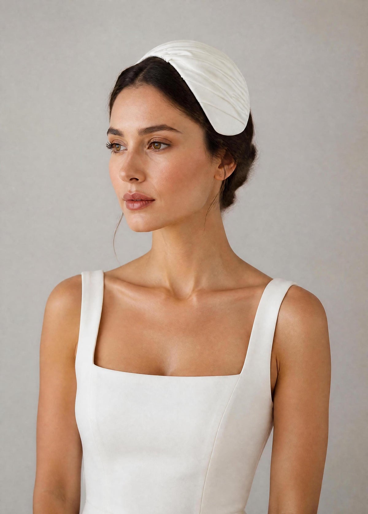 Ivory Satin Bridal Half Hat, 1950s Inspired Wedding Headpiece, Softly Gathered Satin Cap, Vintage Bridal Hat, Elegant Bridal Headpiece