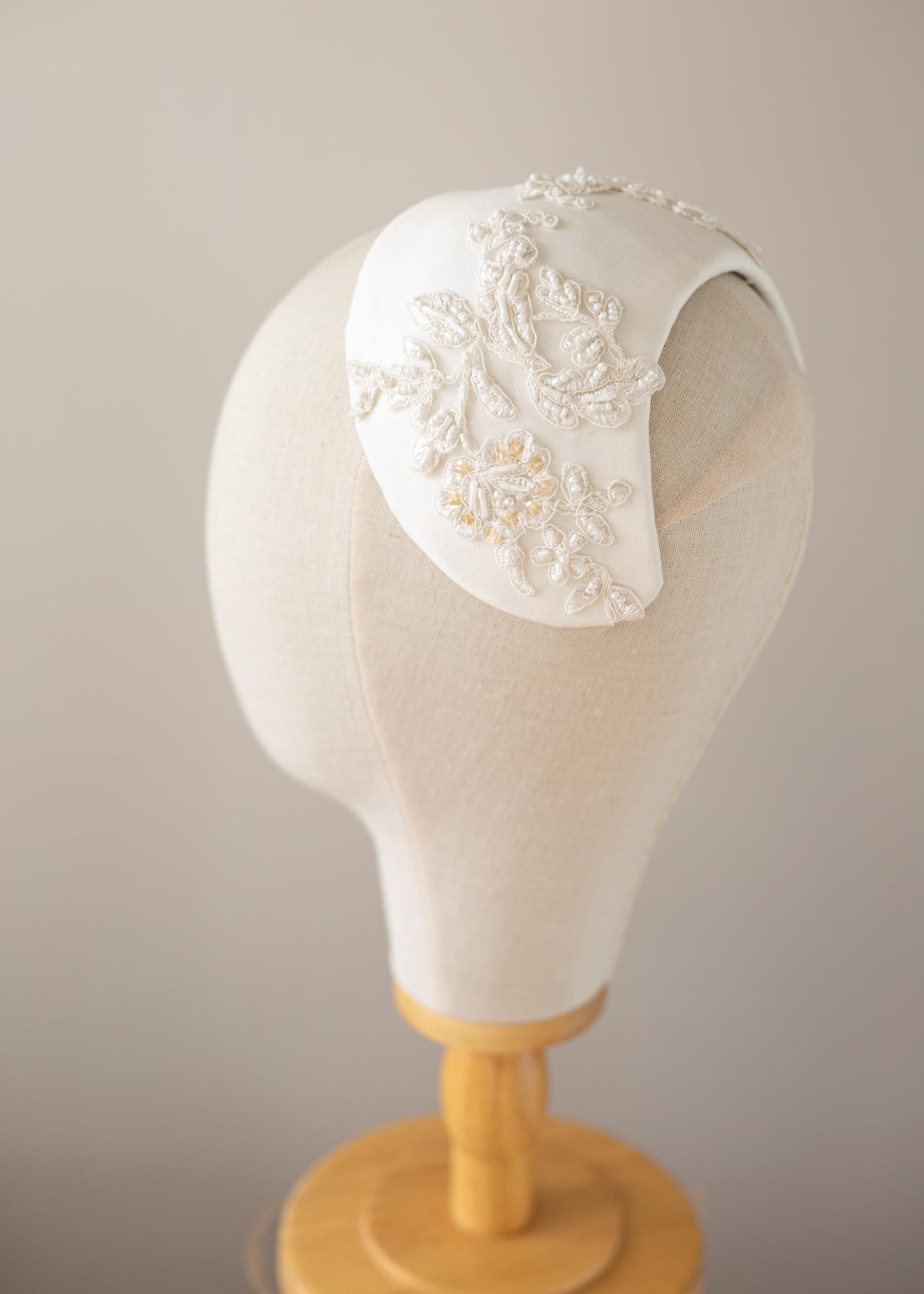 Beaded Lace Wedding Cap Headpiece, Matte Satin Bridal Half Hat, Ivory Bridal Headpiece, Vintage Inspired Wedding Hat