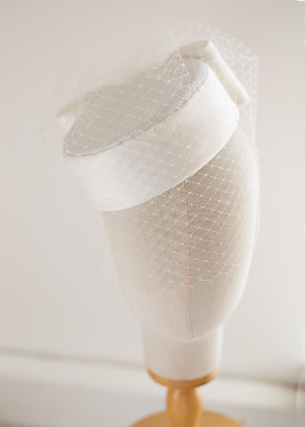 Ivory Satin Pillbox Hat with Birdcage Veil | Bridal Trend 2026 | City Hall Wedding Hat | Fashion-Forward Bridal Headpiece