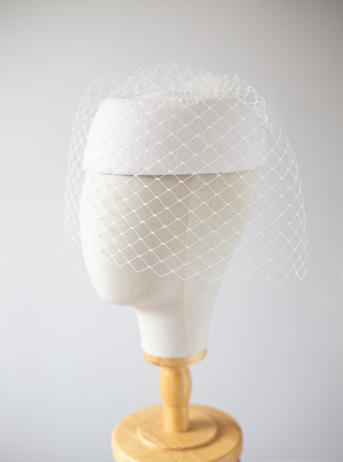 Winter Bridal Pillbox Hat with Wide Veil | 1960s Winter Wedding Headpiece | Ivory Couture Hat | Retro Bride