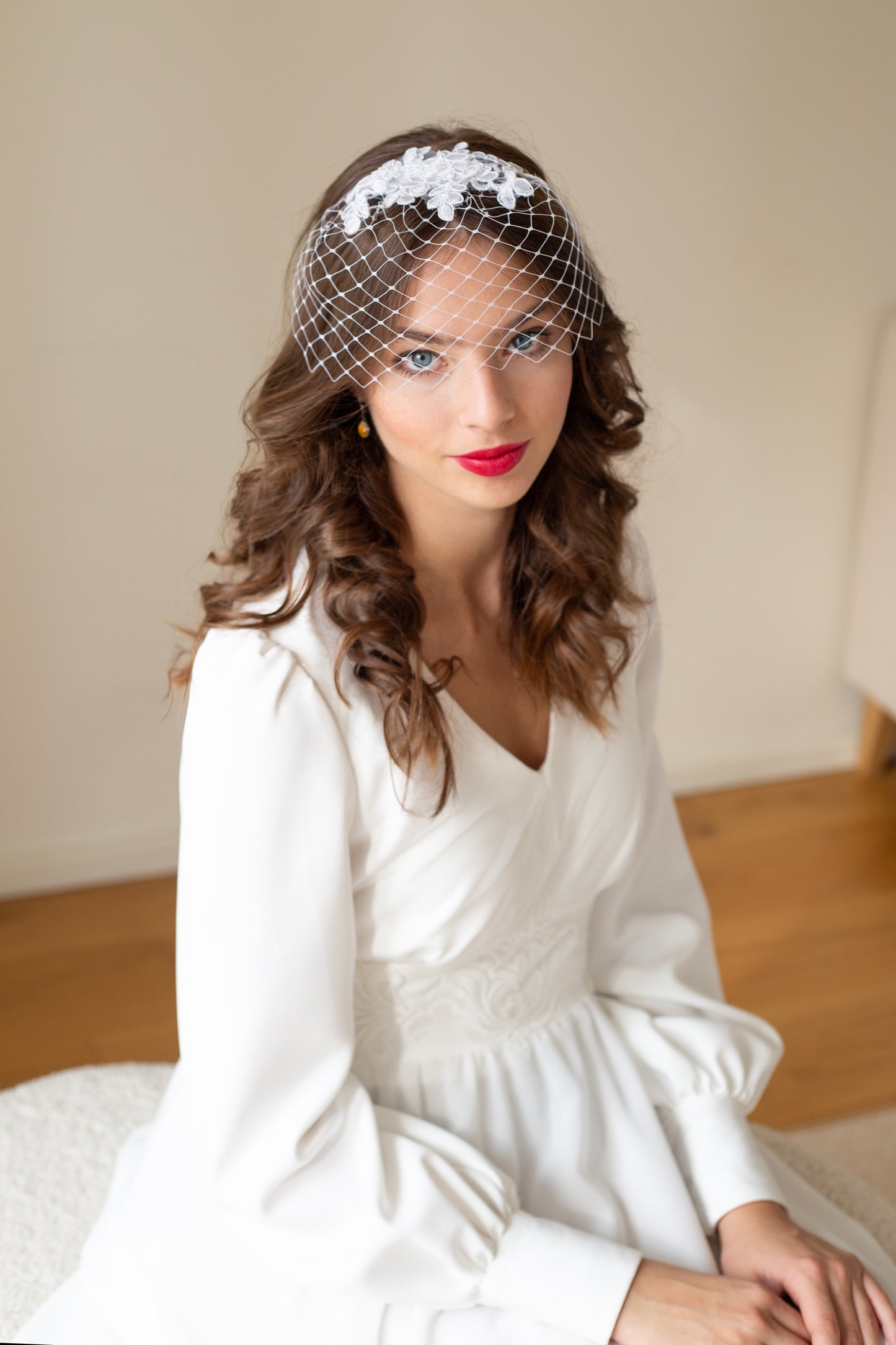 Small lace birdcage veil in white or ivory, bridal birdcage lace veil, floral lace Wedding Veil