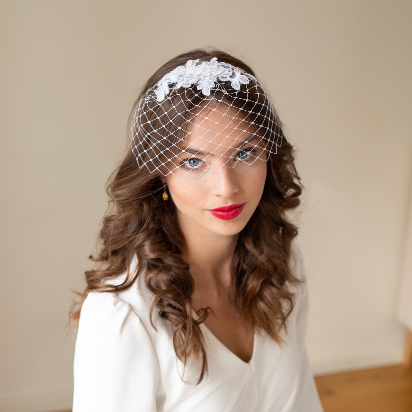 Small lace birdcage veil in white or ivory, bridal birdcage lace veil, floral lace Wedding Veil