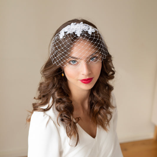 Small lace birdcage veil in white or ivory, bridal birdcage lace veil, floral lace Wedding Veil