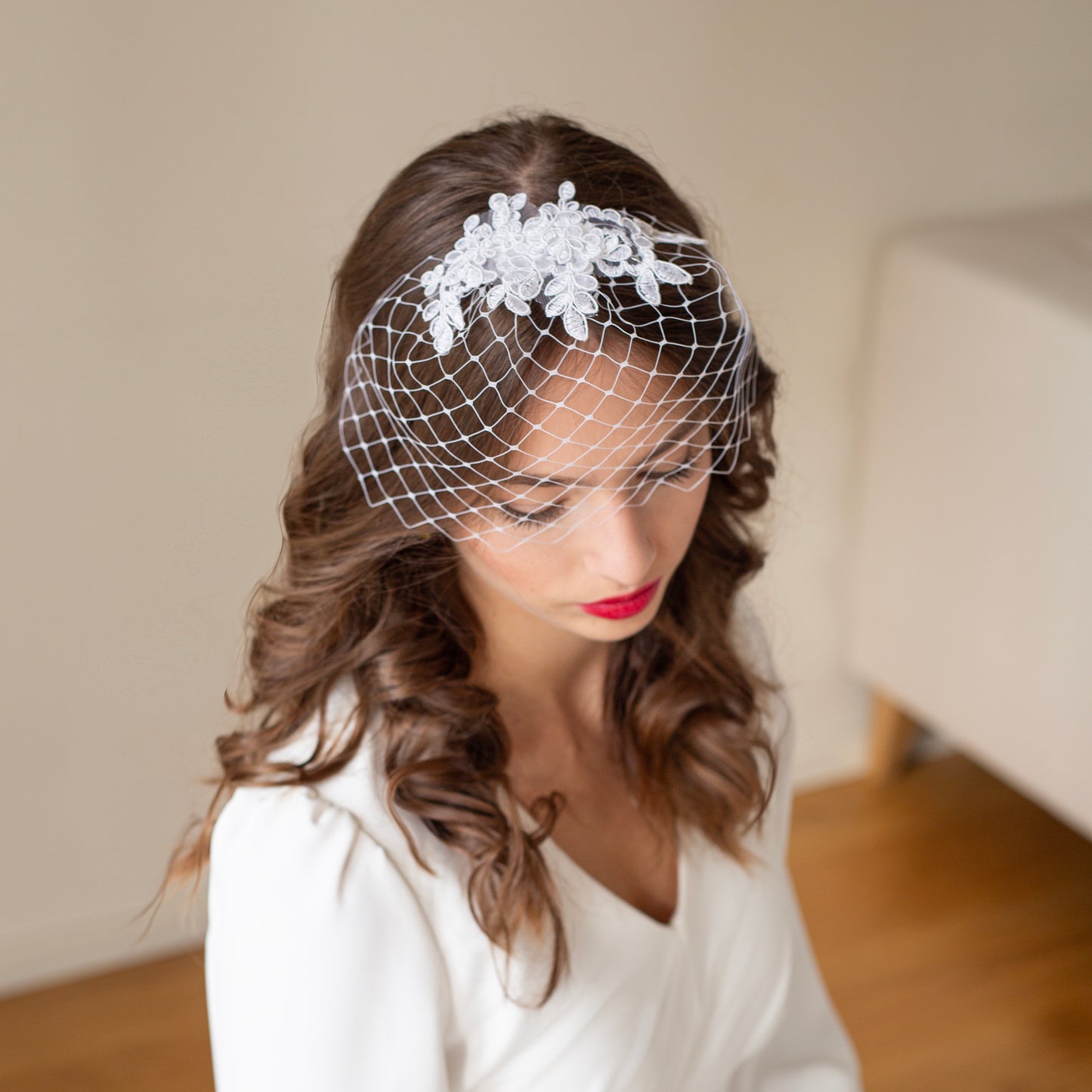 Small lace birdcage veil in white or ivory, bridal birdcage lace veil, floral lace Wedding Veil